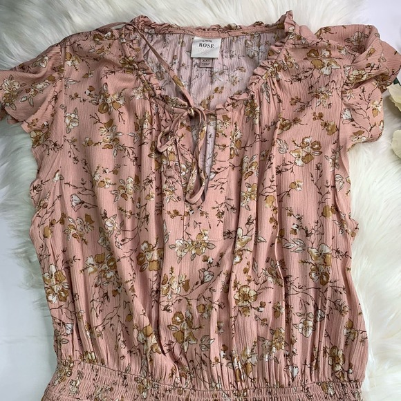 Knox Rose Pale Blush Floral Flutter Short Sleeve Smocked Waist Dress Boho xxl - Picture 10 of 14